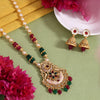 Rani & Green Color Meena Work Matte Gold Rajwadi Temple Necklace Set (TPLN704RNIGRN)