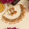 Peach Color Matte Gold Rajwadi Temple Necklace Set (TPLN705PCH)