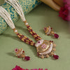 Rani Color Meena Work Matte Gold Rajwadi Temple Necklace Set (TPLN709RNI)