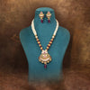 Rani Color Meena Work Matte Gold Rajwadi Temple Necklace Set (TPLN709RNI)