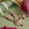 Rani Color Meena Work Matte Gold Rajwadi Temple Necklace Set (TPLN711RNI)