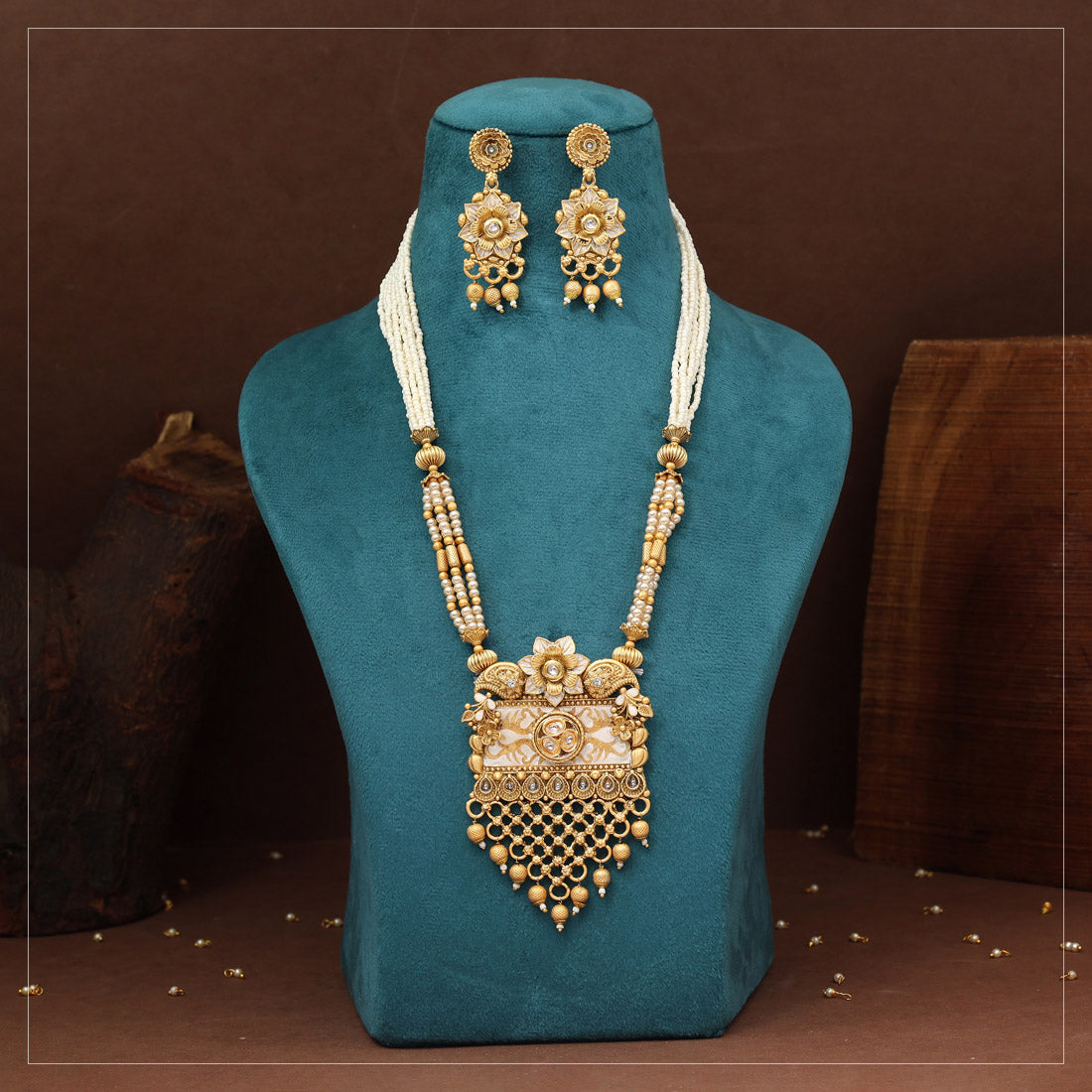 Gold Color Matte Gold Rajwadi Temple Necklace Set (TPLN716GLD)