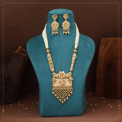 Gold Color Matte Gold Rajwadi Temple Necklace Set (TPLN716GLD)