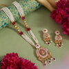 Rani Color Meena Work Matte Gold Rajwadi Temple Necklace Set (TPLN717RNI)