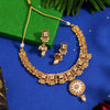 Gold Color Meena Work Matte Gold Rajwadi Temple Necklace Set (TPLN718GLD)