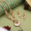 Gold Color Meena Work Matte Gold Rajwadi Temple Necklace Set (TPLN722GLD)