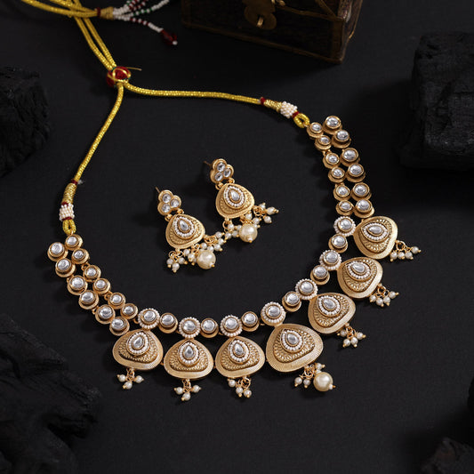 Gold Color Matte Gold Rajwadi Temple Necklace Set (TPLN723GLD)