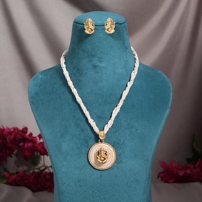 White Color Meena Work Matte Gold Rajwadi Temple Necklace Set (TPLN729WHT)