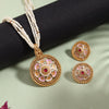 Pink Color Meena Work Matte Gold Rajwadi Temple Necklace Set (TPLN730PNK)