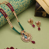 Multi Color Meena Work Matte Gold Rajwadi Temple Necklace Set (TPLN732MLT)