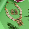 Green Color Matte Gold Rajwadi Temple Necklace Set