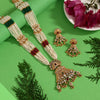 Rani & Green Color Long Matte Gold Rajwadi Temple Necklace Set