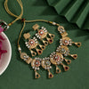 Maroon & Green Color Meena Work Matte Gold Rajwadi Temple Necklace Set