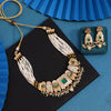 Green Color Meena Work Matte Gold Rajwadi Temple Necklace Set