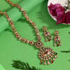 Rani & Green Color Meena Work Long Matte Gold Rajwadi Temple Necklace Set