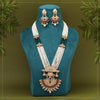 Rani & Green Color Meena Work Long Matte Gold Rajwadi Temple Necklace Set