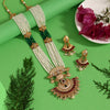 Rani & Green Color Meena Work Long Matte Gold Rajwadi Temple Necklace Set