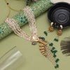 Green Color Peacock Inspired Matte Gold Rajwadi Temple Necklace Set