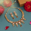 Rani Color Matte Gold Rajwadi Temple Necklace Set