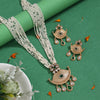 Green Color Matte Gold Rajwadi Temple Necklace Set