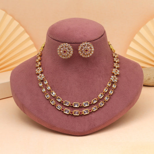 Rani Color Rich Matte Gold Rajwadi Temple Necklace Set