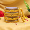 Yellow Color 3 Set Of Thread Work Bangles Combo Size: 2.4, 2.6, 2.8 (TRB112CMB)