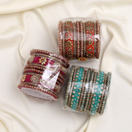 Assorted Color 3 Set Of Bangles Combo Size (1 Set Of 2.8, 1 Set Of 2.10, 1 Set Of 2.12)