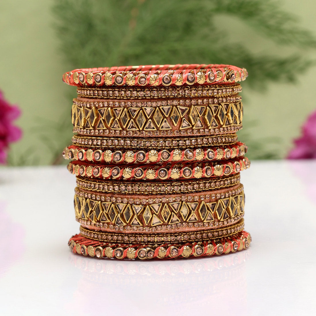 Assorted Color 3 Set Of Bangles Combo Size (1 Set Of 2.8, 1 Set Of 2.10, 1 Set Of 2.12)