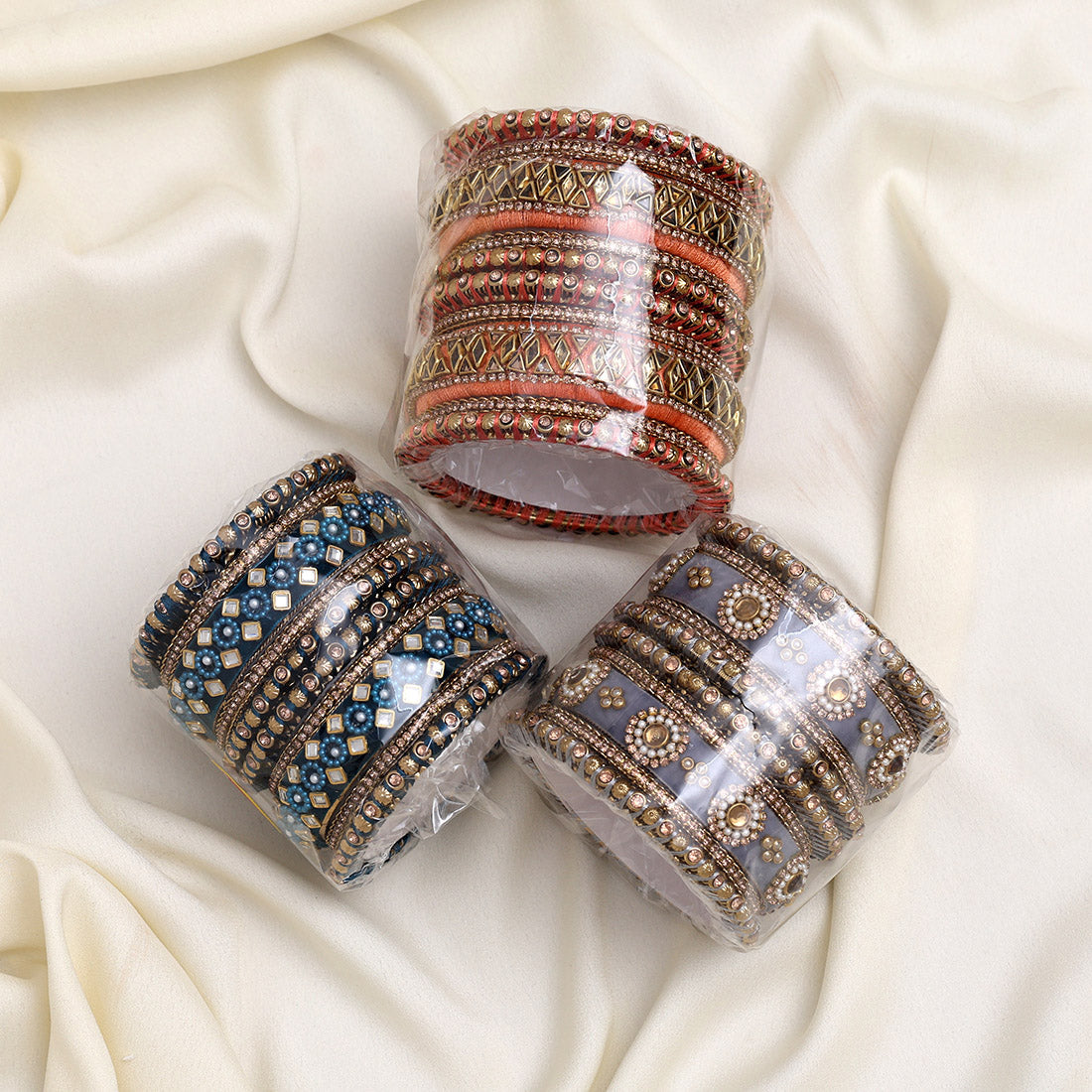 Assorted Color 3 Set Of Bangles Combo Size (1 Set Of 2.8, 1 Set Of 2.10, 1 Set Of 2.12)