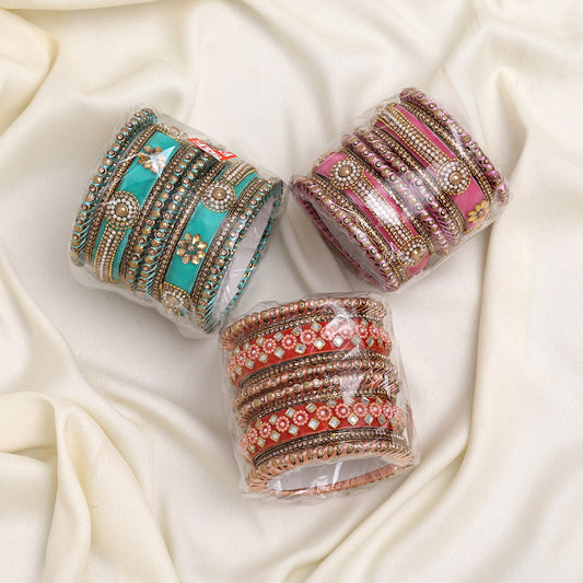 Assorted Color 3 Set Of Bangles Combo Size (1 Set Of 2.8, 1 Set Of 2.10, 1 Set Of 2.12)