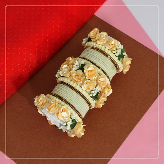 Off White Color Floral Bangles Set: 2.6 (TRB157OWHT-2.6)