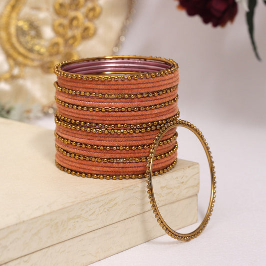 Dark Peach Color Velvet Work Bangle Set: 2.6 (TRB177DPCH-2.6)