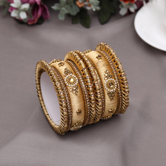 Cream Color Thread Bangle Set: 2.10 (TRB179CRM-2.10)