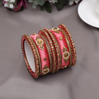 Dark Peach Color Thread Bangle Set: 2.10 (TRB179DPCH-2.10)