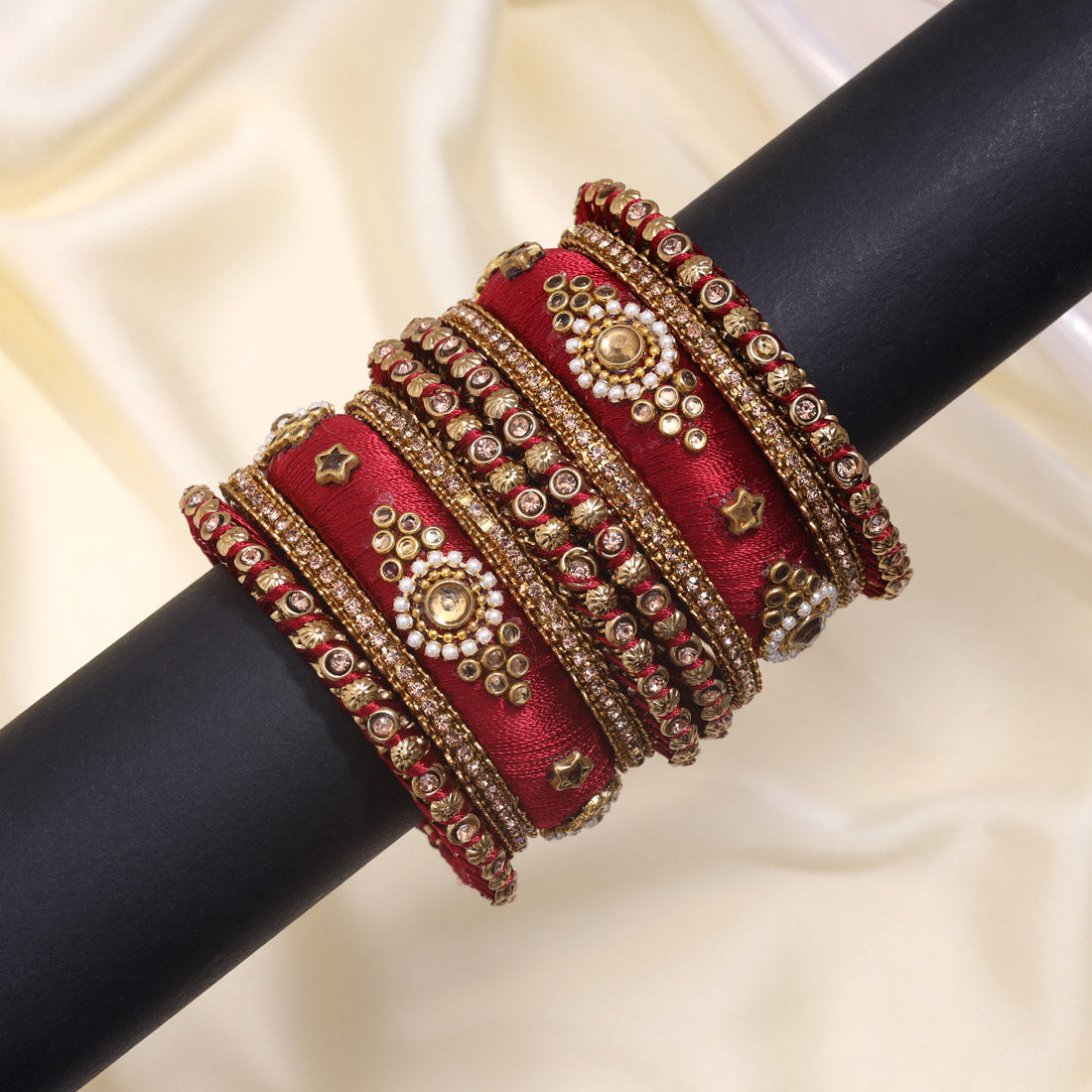Maroon Color Thread Bangle Set: 2.8 (TRB179MRN-2.8)