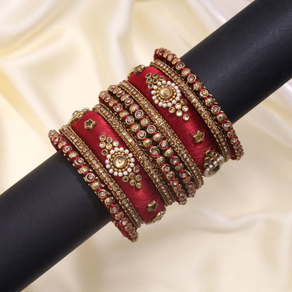 Maroon Color Thread Bangle Set: 2.8 (TRB179MRN-2.8)
