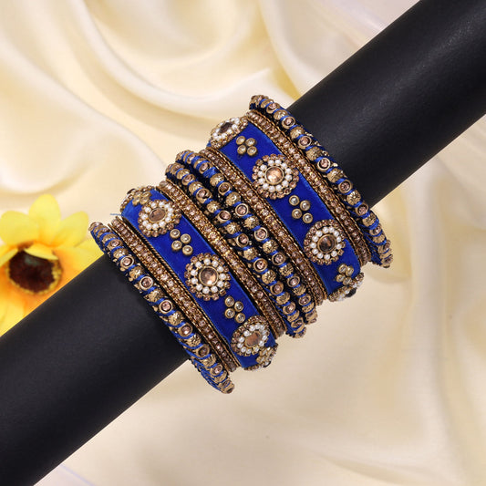 Blue Color Velvet Work Bangle Set: 2.4 (TRB180BLU-2.4)
