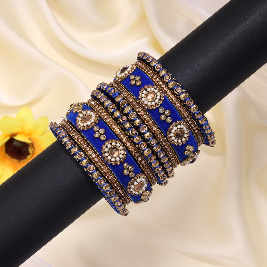 Blue Color Velvet Work Bangle Set: 2.6 (TRB180BLU-2.6)