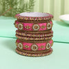 Pink Color Velvet Work Bangle Set: 2.4 (TRB180PNK-2.4)