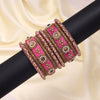 Pink Color Velvet Work Bangle Set: 2.4 (TRB180PNK-2.4)