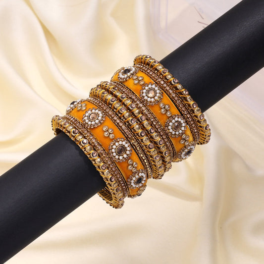 Yellow Color Velvet Work Bangle Set: 2.6 (TRB180YLW-2.6)