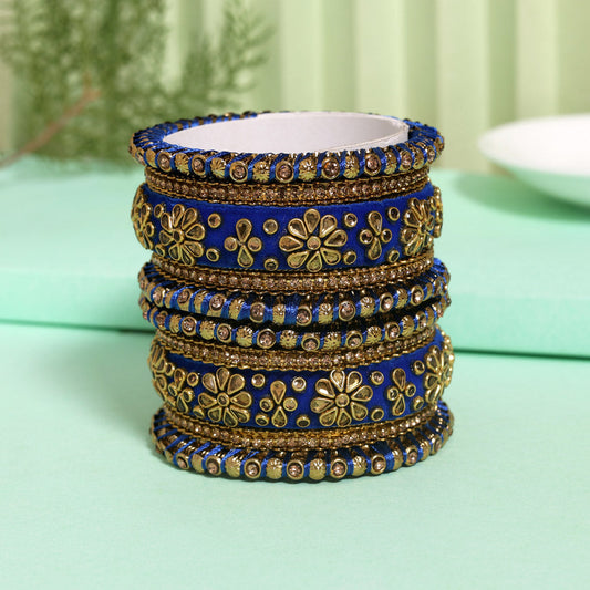 Blue Color Velvet Work Bangle Set: 2.4 (TRB181BLU-2.4)