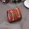 Dark Peach Color Velvet Thread Bangle Set: 2.10 (TRB185DPCH-2.10)