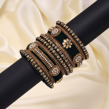Green Color Velvet Thread Bangle Set: 2.6 (TRB185GRN-2.6)