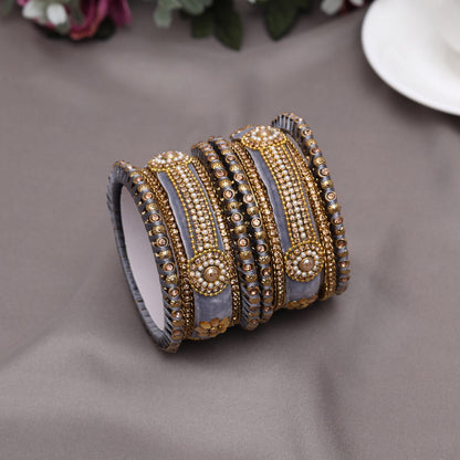 Grey Color Velvet Thread Bangle Set: 2.12 (TRB185GRY-2.12)