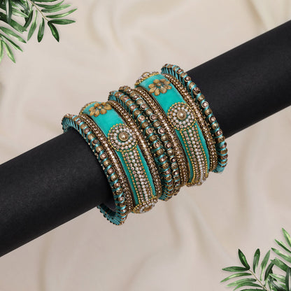 Light Green Color Velvet Thread Bangle Set: 2.10 (TRB185LGRN-2.10)