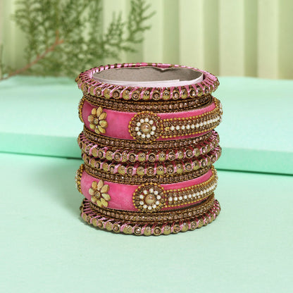 Pink Color Velvet Thread Bangle Set: 2.6 (TRB185PNK-2.6)