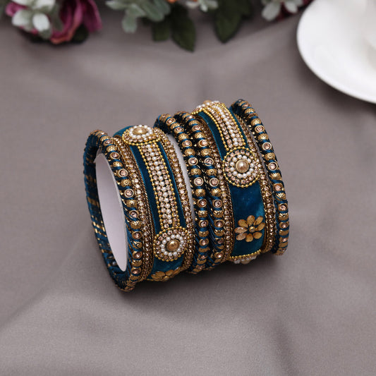 Rama Green Color Velvet Thread Bangle Set: 2.12 (TRB185RGRN-2.12)