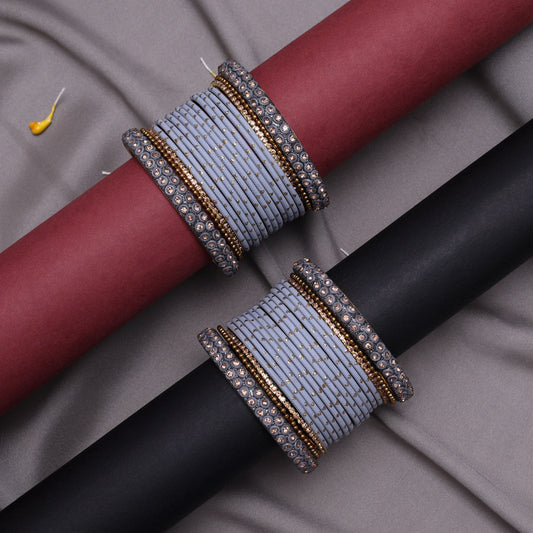 Grey Color Fashion Bangle Set: 2.6 (TRB186GRY-2.6)