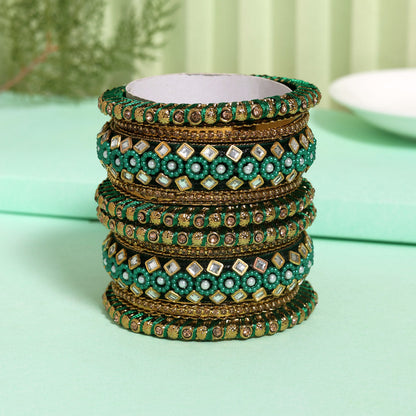 Green Color Thread Bangle Set: 2.6 (TRB187GRN-2.6)